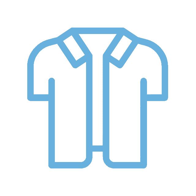 Illustration of a short-sleeved shirt, depicted with a simple, blue line art style. Perfect for a veterinarian, the shirt has a collar and straight hem, giving it a clean and minimalist appearance.